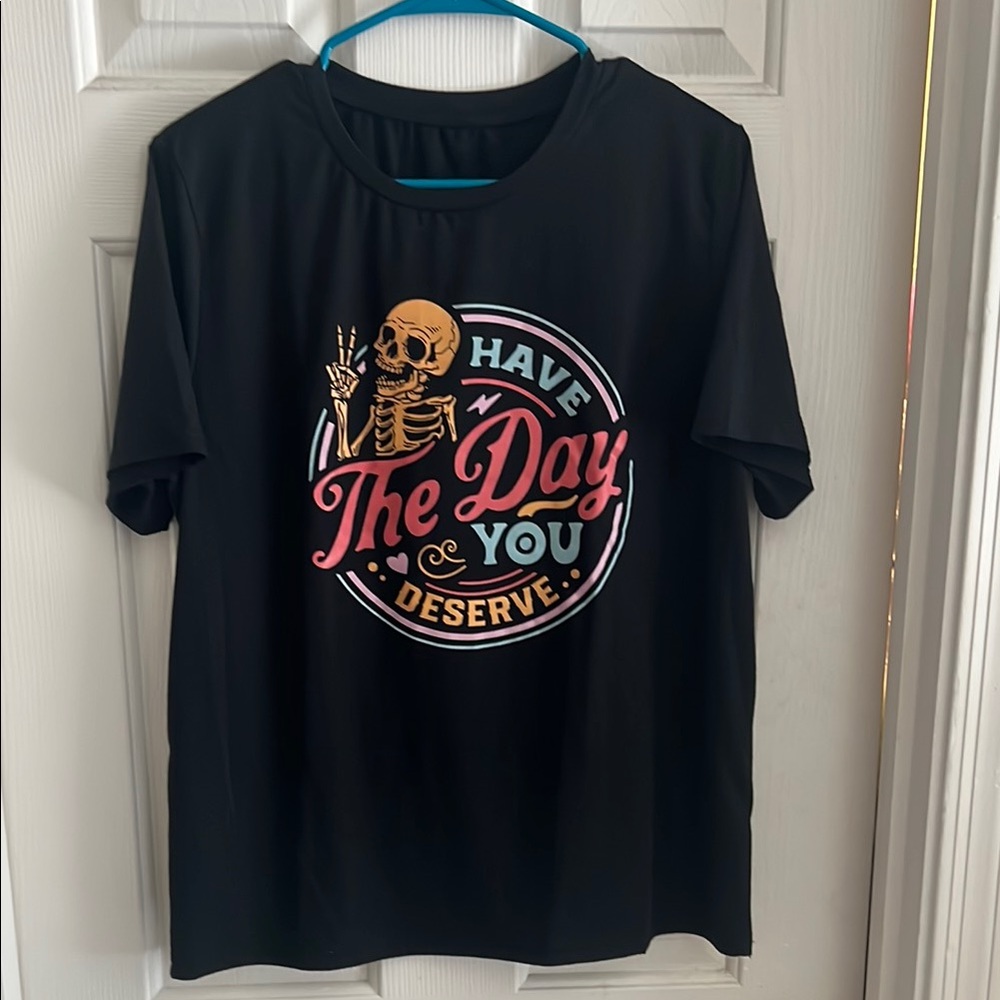 Black Graphic Tee with Skeleton Design